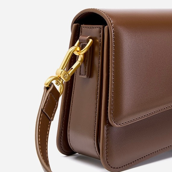 Womens Genuine Leather Multifunctional Baguette Shoulder Bag with French Chic