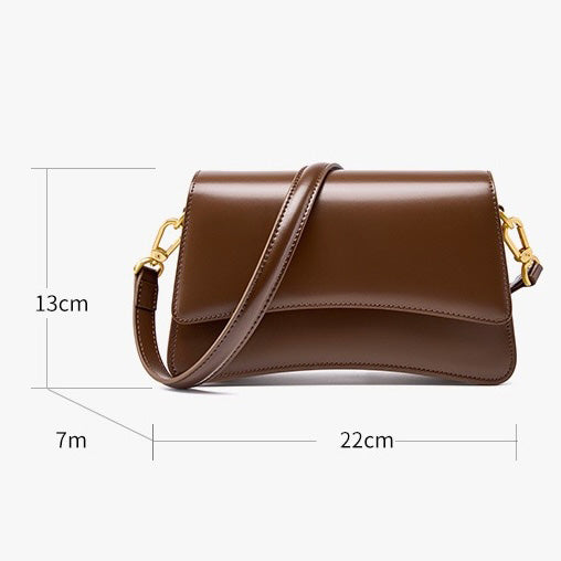 Womens Genuine Leather Multifunctional Baguette Shoulder Bag with French Chic