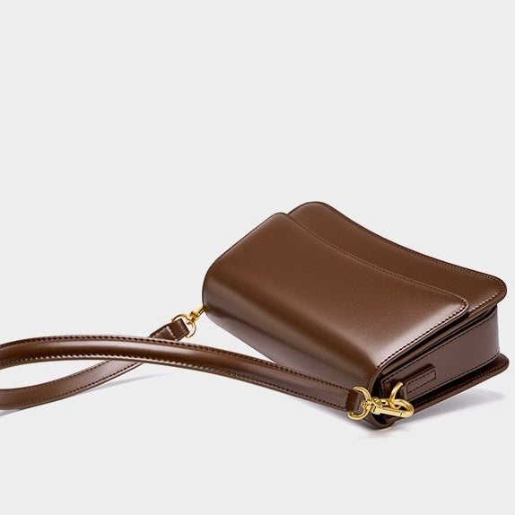 Womens Genuine Leather Multifunctional Baguette Shoulder Bag with French Chic