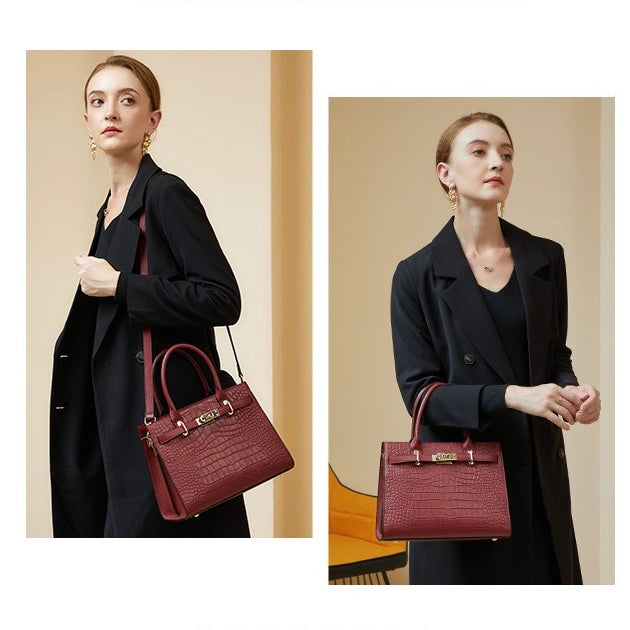 Womens Genuine Leather Classic Everyday Crossbody Tote Bag