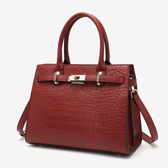 Womens Genuine Leather Classic Everyday Crossbody Tote Bag