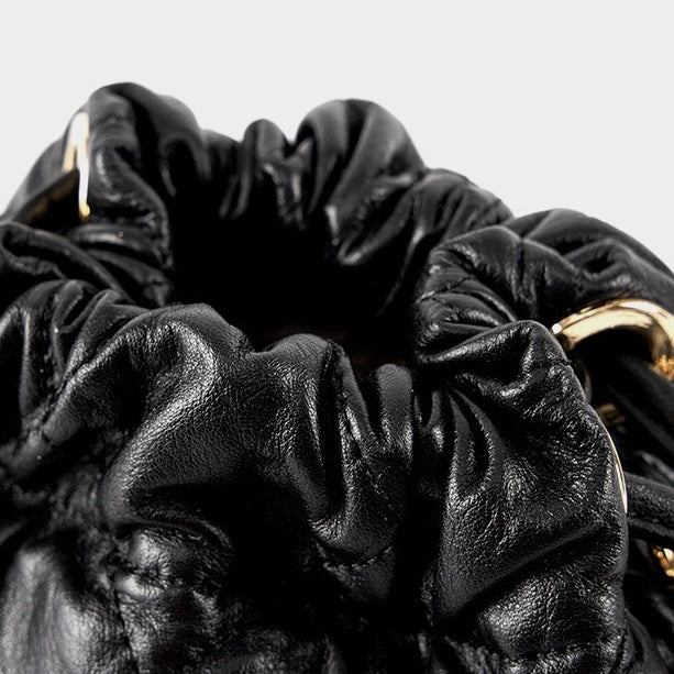 Womens Genuine Leather Chic Bucket Bag with Chain Strap