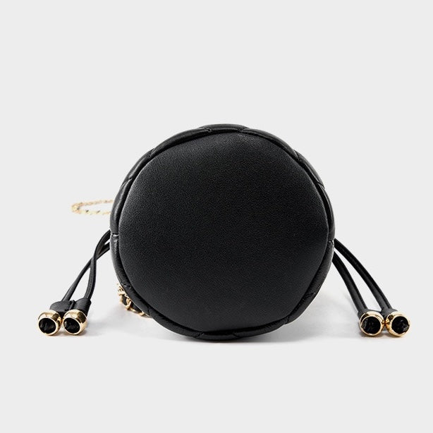 Womens Genuine Leather Chic Bucket Bag with Chain Strap