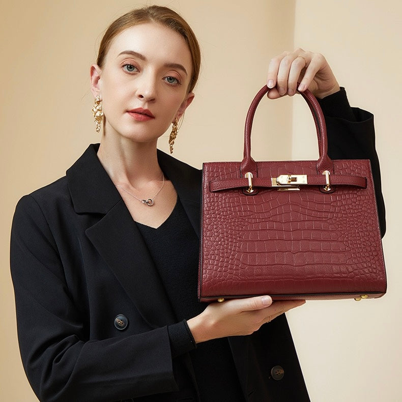 Womens Genuine Leather Classic Everyday Crossbody Tote Bag