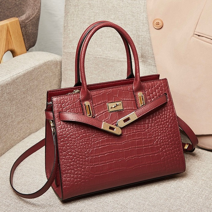 Womens Genuine Leather Classic Everyday Crossbody Tote Bag