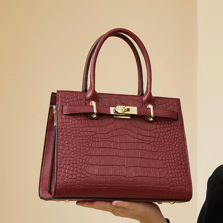 Womens Genuine Leather Classic Everyday Crossbody Tote Bag