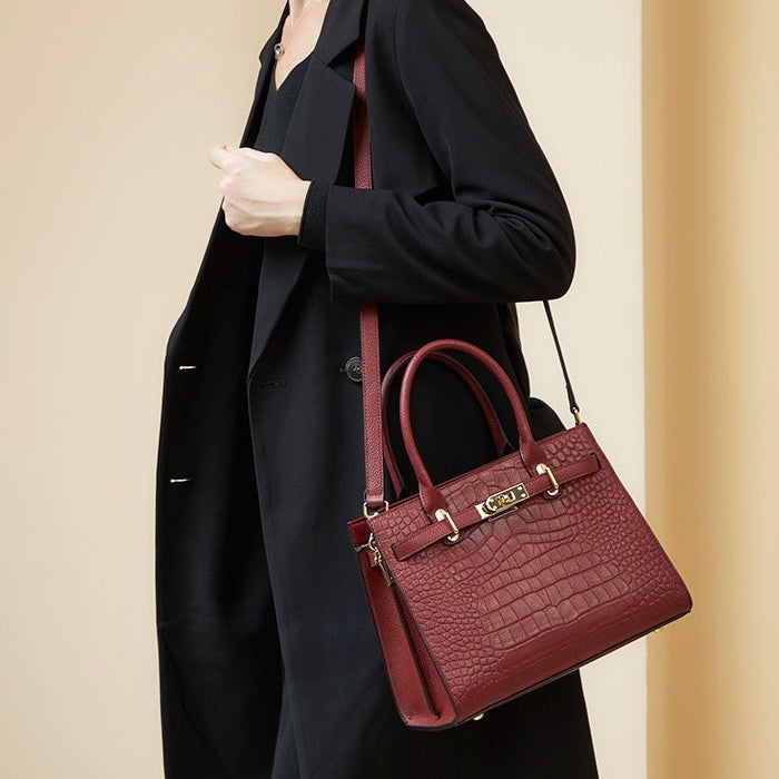 Womens Genuine Leather Classic Everyday Crossbody Tote Bag