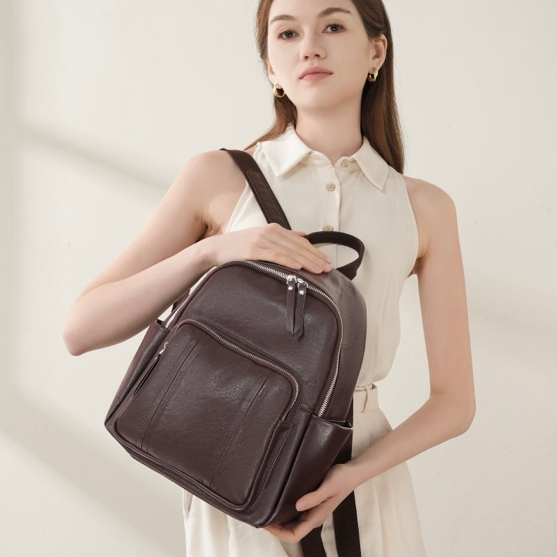 Stilvoller, großer, weicher Leder-Multifunktionsrucksack aus echtem Leder für Damen