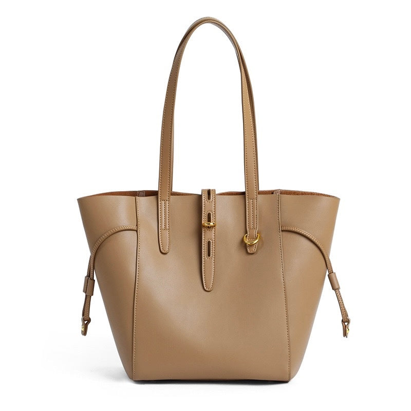 Womens Genuine Leather Vintage Lock Buckle Tote Bag