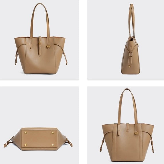 Womens Genuine Leather Vintage Lock Buckle Tote Bag