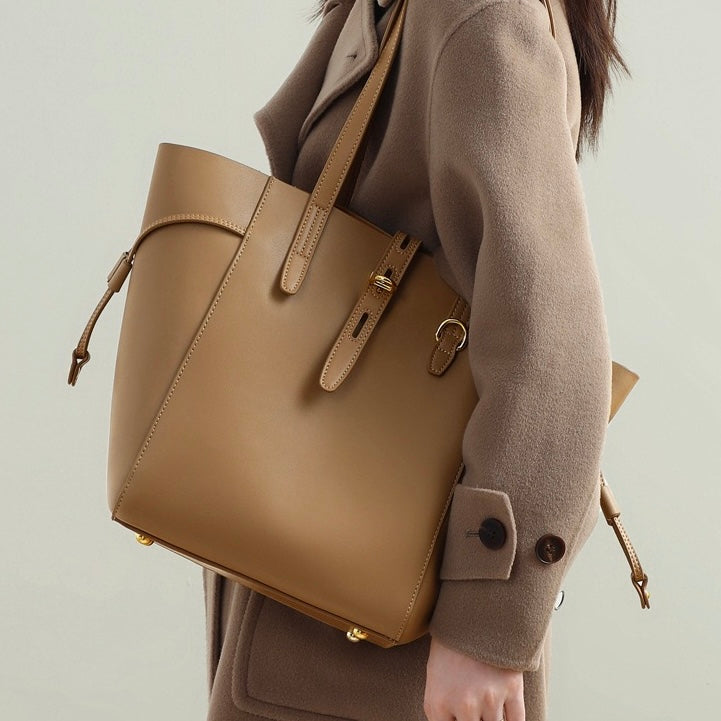 Womens Genuine Leather Vintage Lock Buckle Tote Bag
