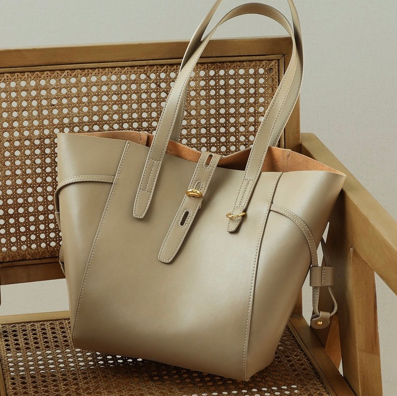 Womens Genuine Leather Vintage Lock Buckle Tote Bag