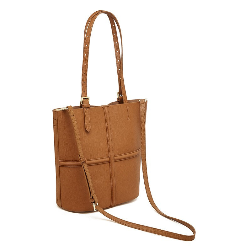 Womens Luxury Genuine Leather Commuter Tote Bag with Inner Pouch