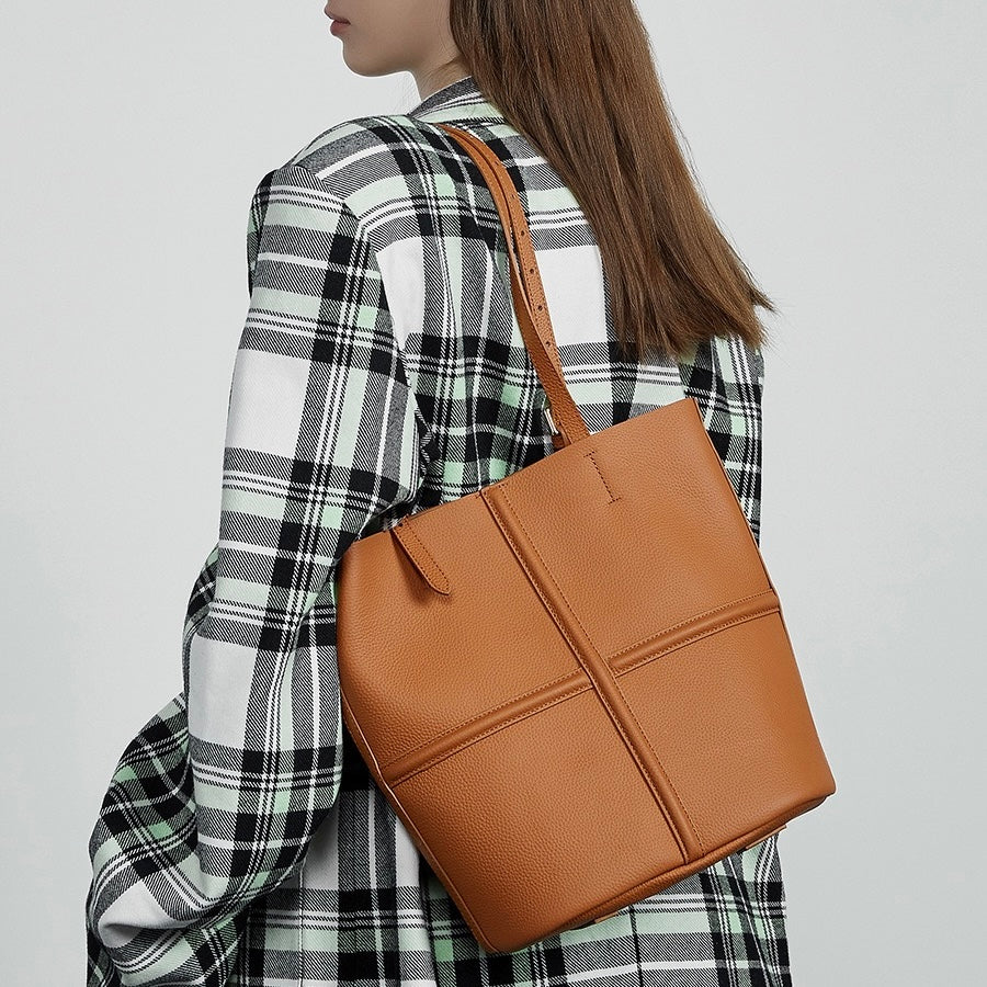 Womens Luxury Genuine Leather Commuter Tote Bag with Inner Pouch