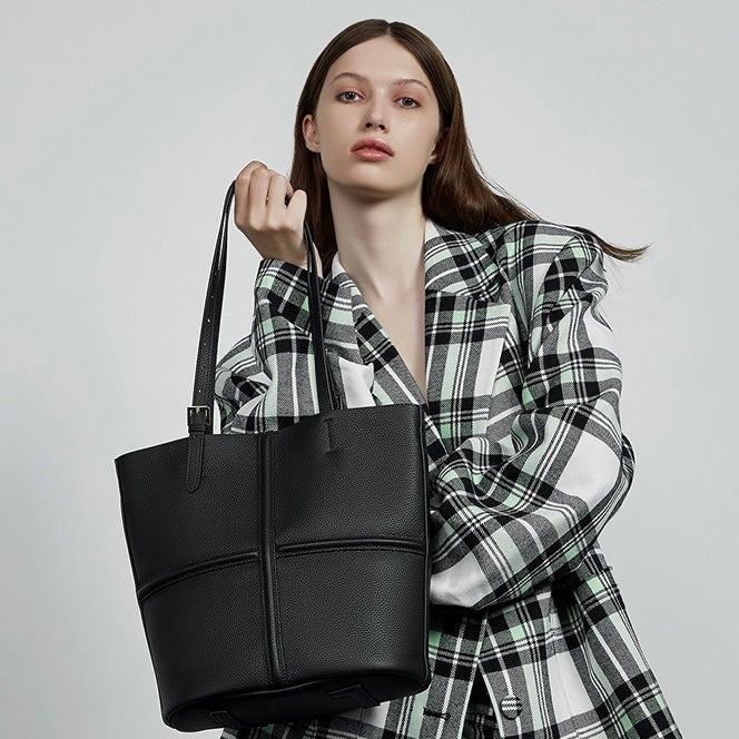 Womens Luxury Genuine Leather Commuter Tote Bag with Inner Pouch