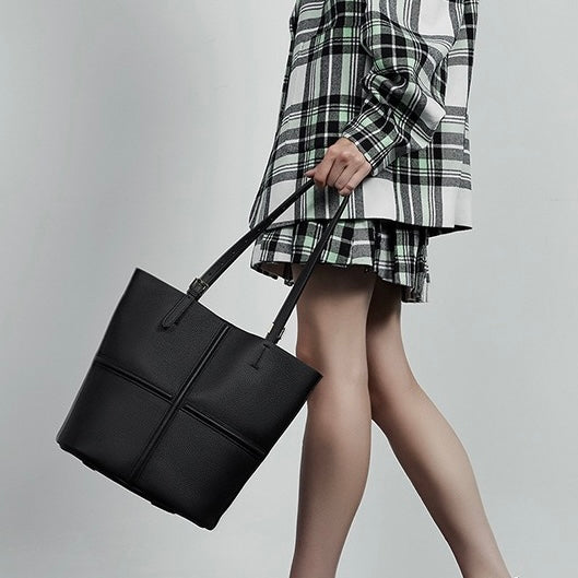 Womens Luxury Genuine Leather Commuter Tote Bag with Inner Pouch