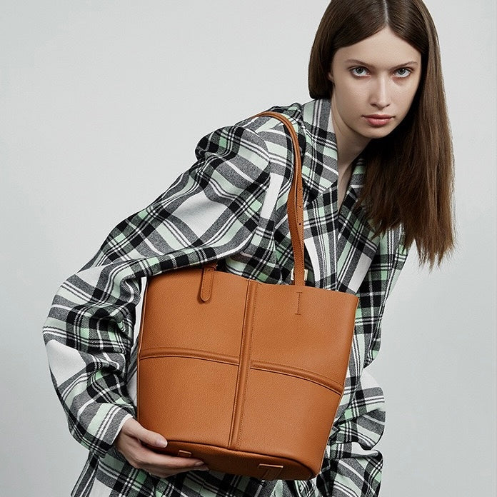 Womens Luxury Genuine Leather Commuter Tote Bag with Inner Pouch