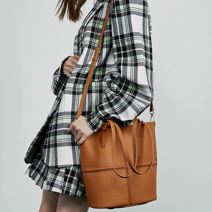Womens Luxury Genuine Leather Commuter Tote Bag with Inner Pouch