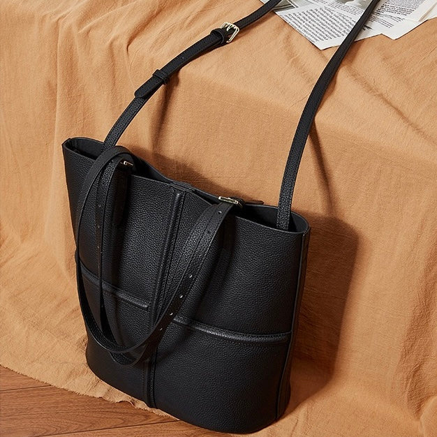 Womens Luxury Genuine Leather Commuter Tote Bag with Inner Pouch