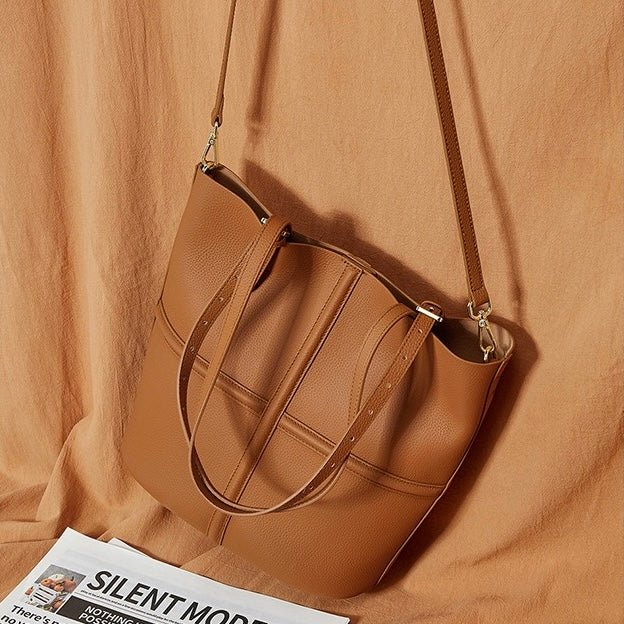 Womens Luxury Genuine Leather Commuter Tote Bag with Inner Pouch