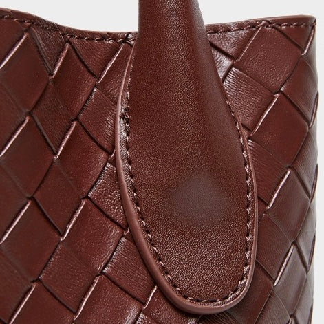 Womens Luxury Genuine Leather Woven Bucket Crossbody Handbag