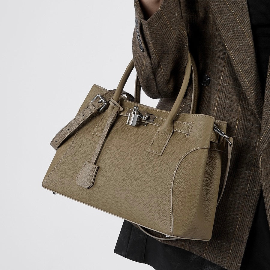 Womens Genuine Leather Platinum-Style Structured Shoulder Tote