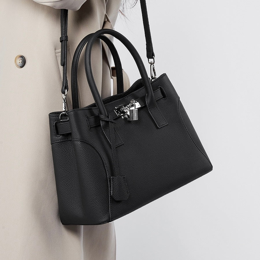Womens Genuine Leather Platinum-Style Structured Shoulder Tote