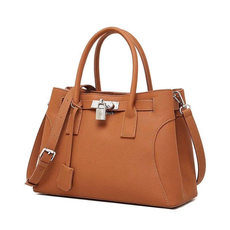 Womens Genuine Leather Platinum-Style Structured Shoulder Tote