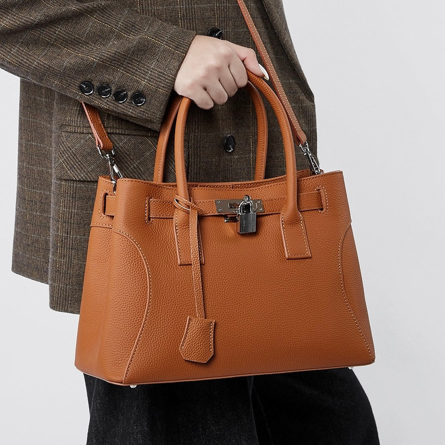 Womens Genuine Leather Platinum-Style Structured Shoulder Tote