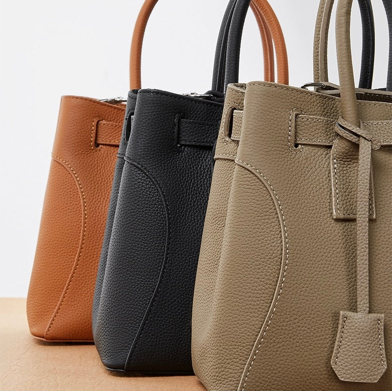 Womens Genuine Leather Platinum-Style Structured Shoulder Tote