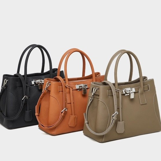 Womens Genuine Leather Platinum-Style Structured Shoulder Tote