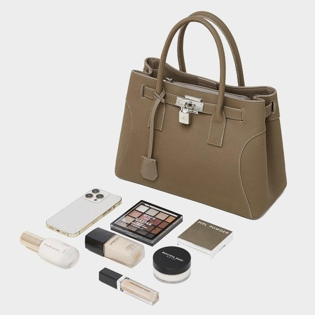 Womens Genuine Leather Platinum-Style Structured Shoulder Tote