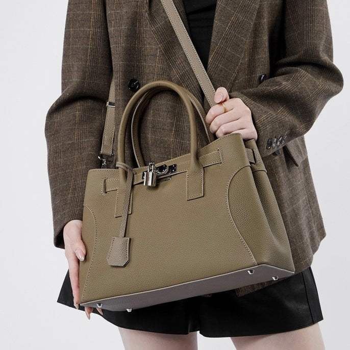 Womens Genuine Leather Platinum-Style Structured Shoulder Tote