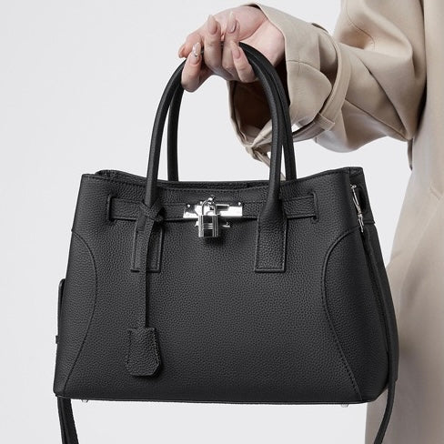 Womens Genuine Leather Platinum-Style Structured Shoulder Tote