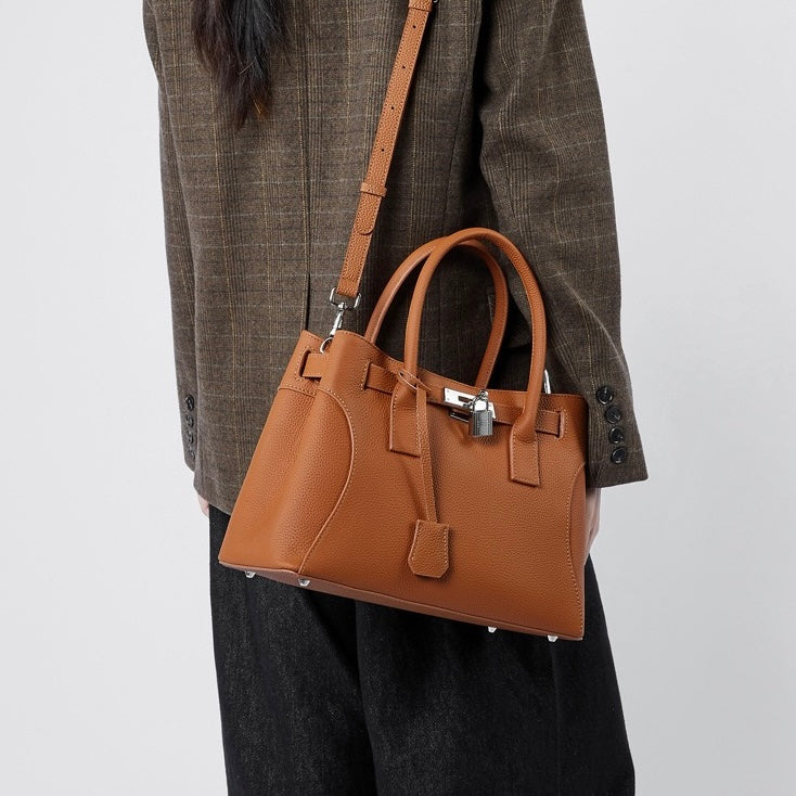 Womens Genuine Leather Platinum-Style Structured Shoulder Tote