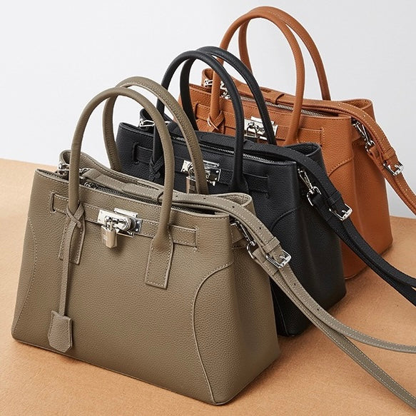 Womens Genuine Leather Platinum-Style Structured Shoulder Tote