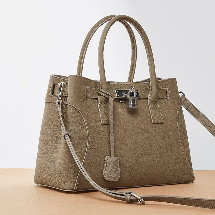 Womens Genuine Leather Platinum-Style Structured Shoulder Tote