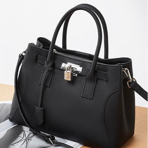 Womens Genuine Leather Platinum-Style Structured Shoulder Tote