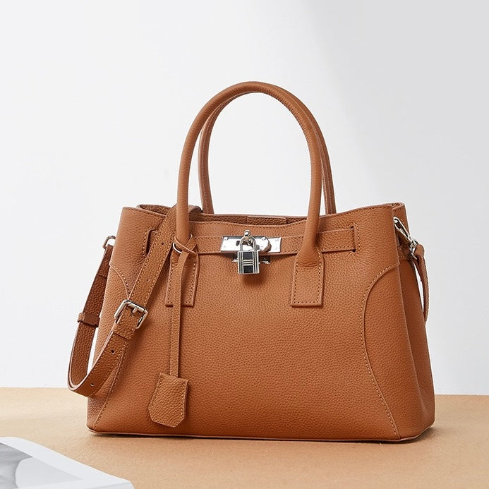 Womens Genuine Leather Platinum-Style Structured Shoulder Tote