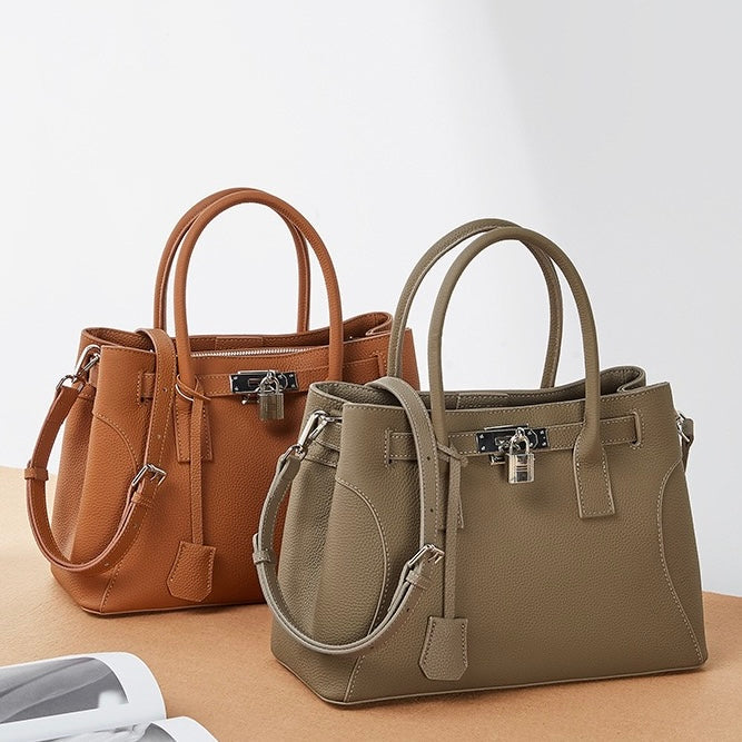 Womens Genuine Leather Platinum-Style Structured Shoulder Tote