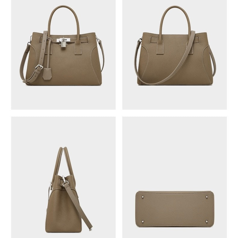 Womens Genuine Leather Platinum-Style Structured Shoulder Tote
