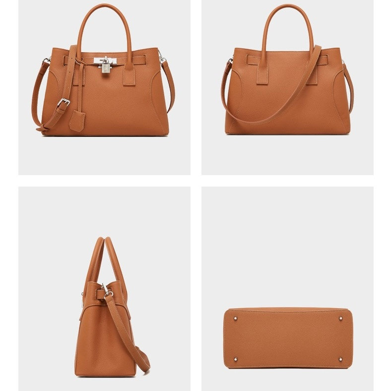 Womens Genuine Leather Platinum-Style Structured Shoulder Tote