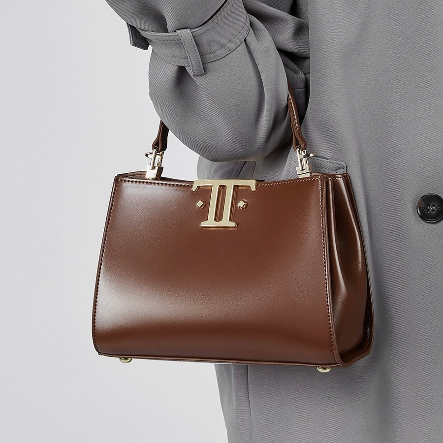 Womens Genuine Leather Mini Commuter Tote  Dual Clasp Edition