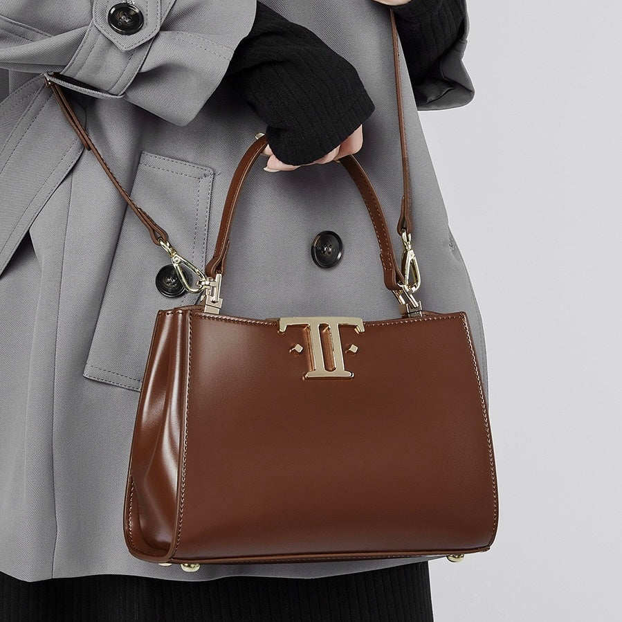 Womens Genuine Leather Mini Commuter Tote  Dual Clasp Edition