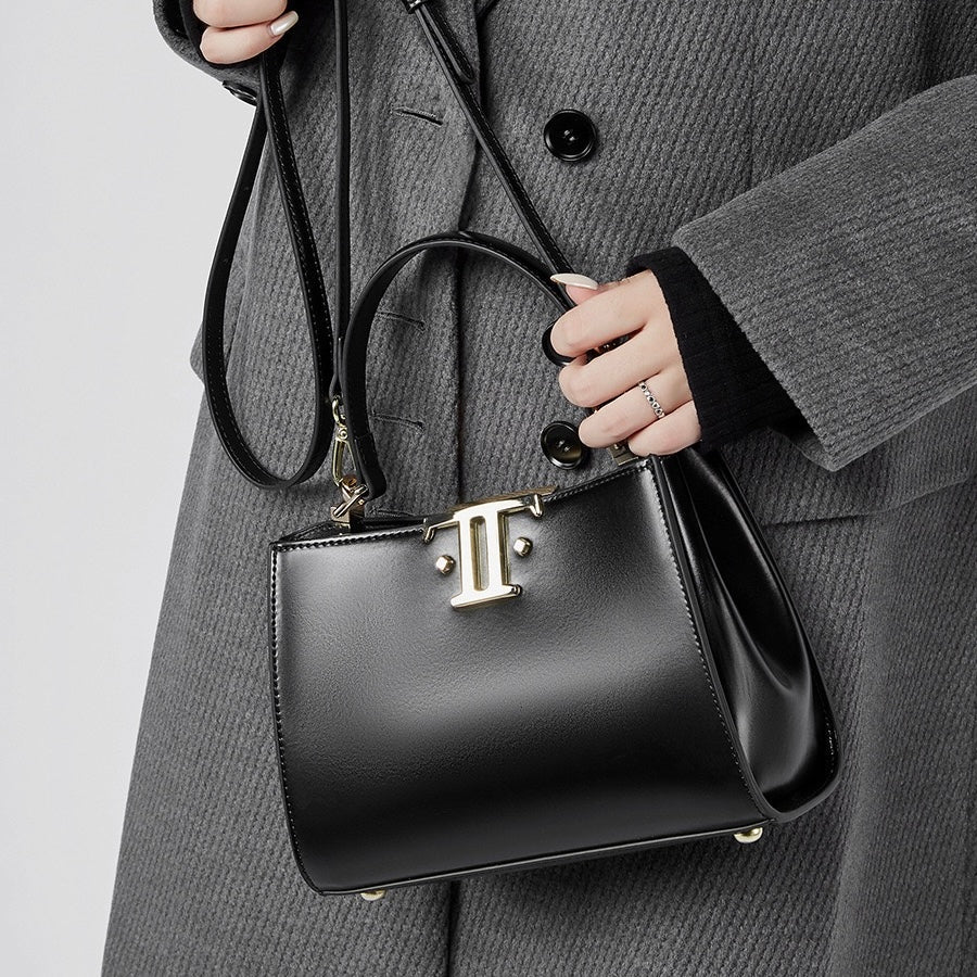 Womens Genuine Leather Mini Commuter Tote  Dual Clasp Edition