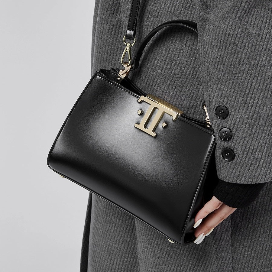 Womens Genuine Leather Mini Commuter Tote  Dual Clasp Edition