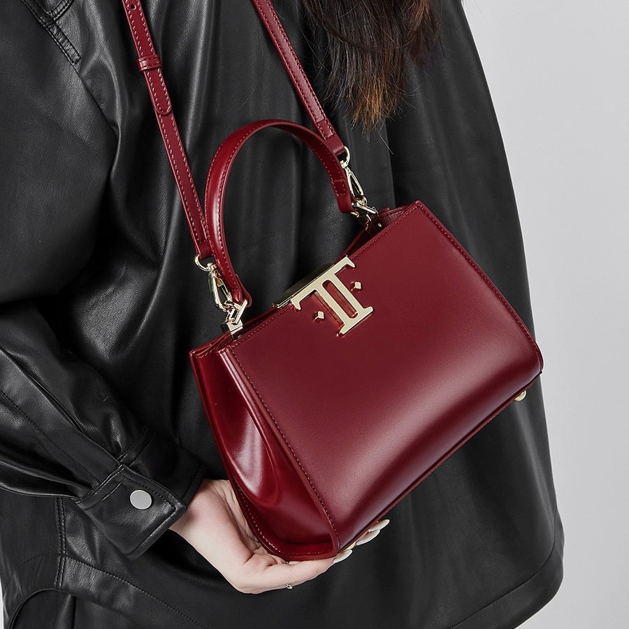 Womens Genuine Leather Mini Commuter Tote  Dual Clasp Edition