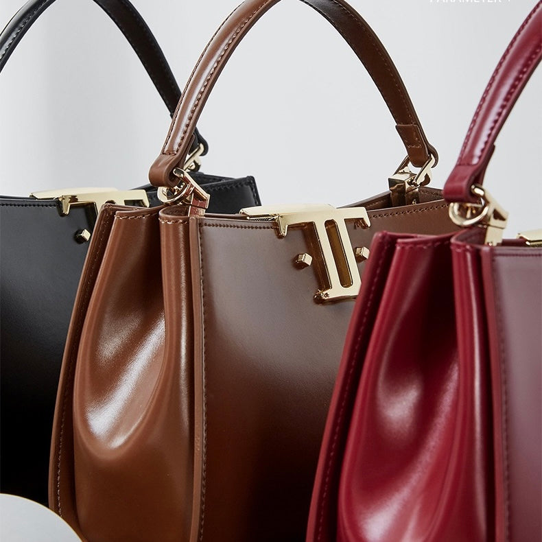 Womens Genuine Leather Mini Commuter Tote  Dual Clasp Edition