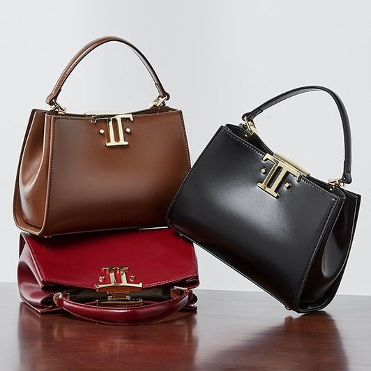 Womens Genuine Leather Mini Commuter Tote  Dual Clasp Edition