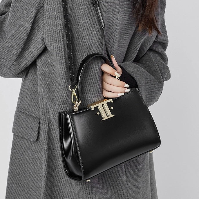 Womens Genuine Leather Mini Commuter Tote  Dual Clasp Edition